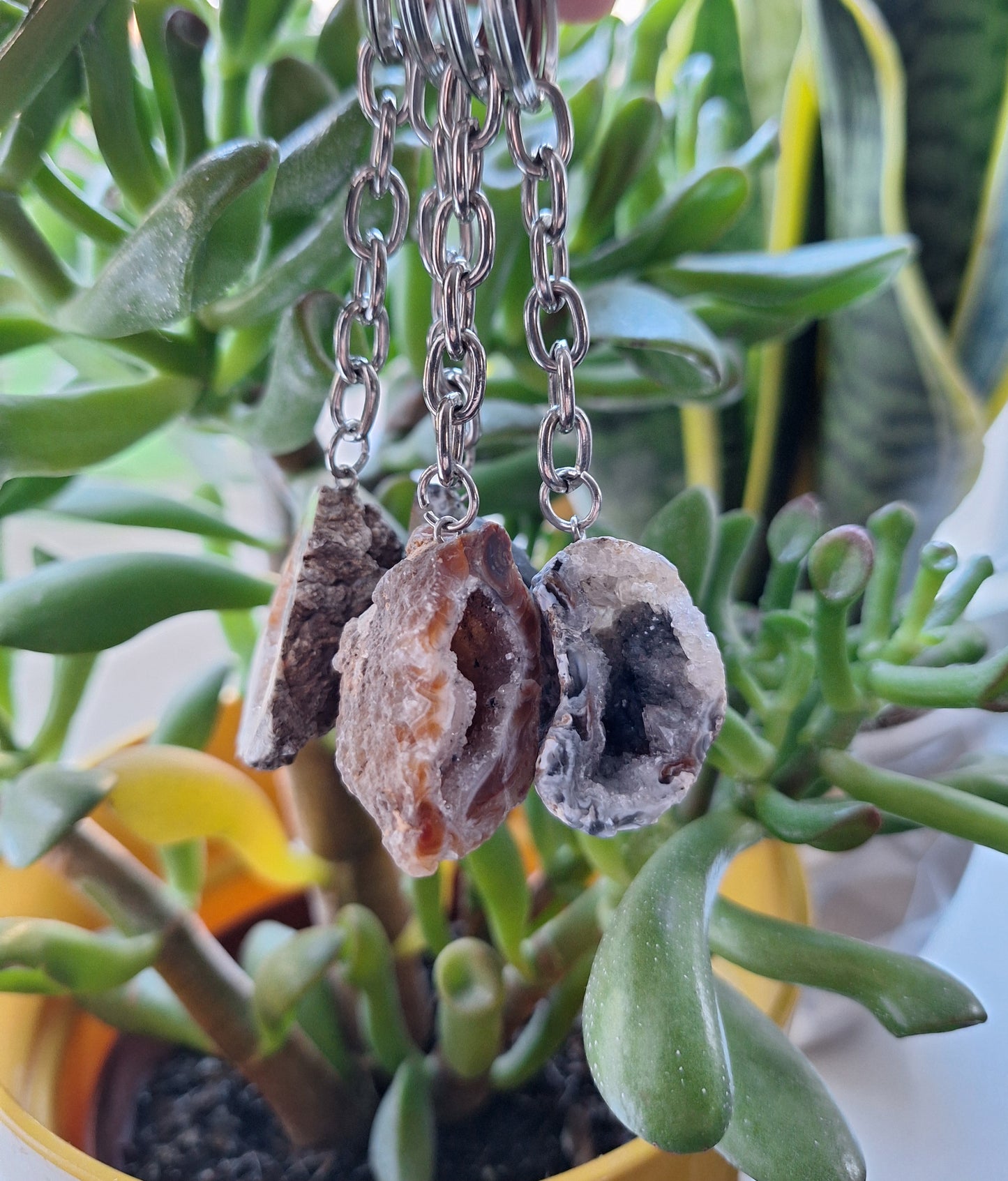 Agaat geode sleutelhanger