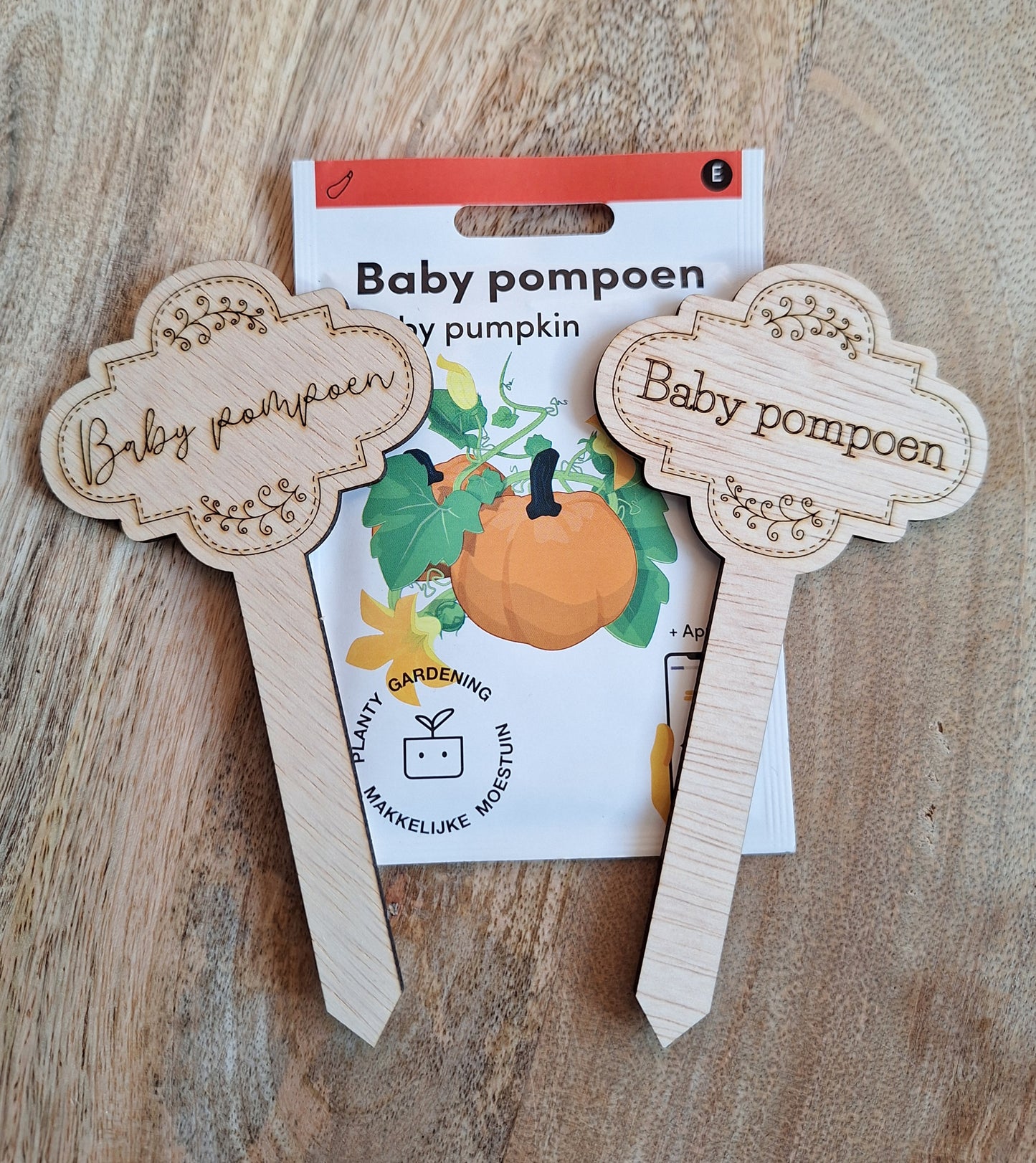 Houten plantensteker - Baby pompoen
