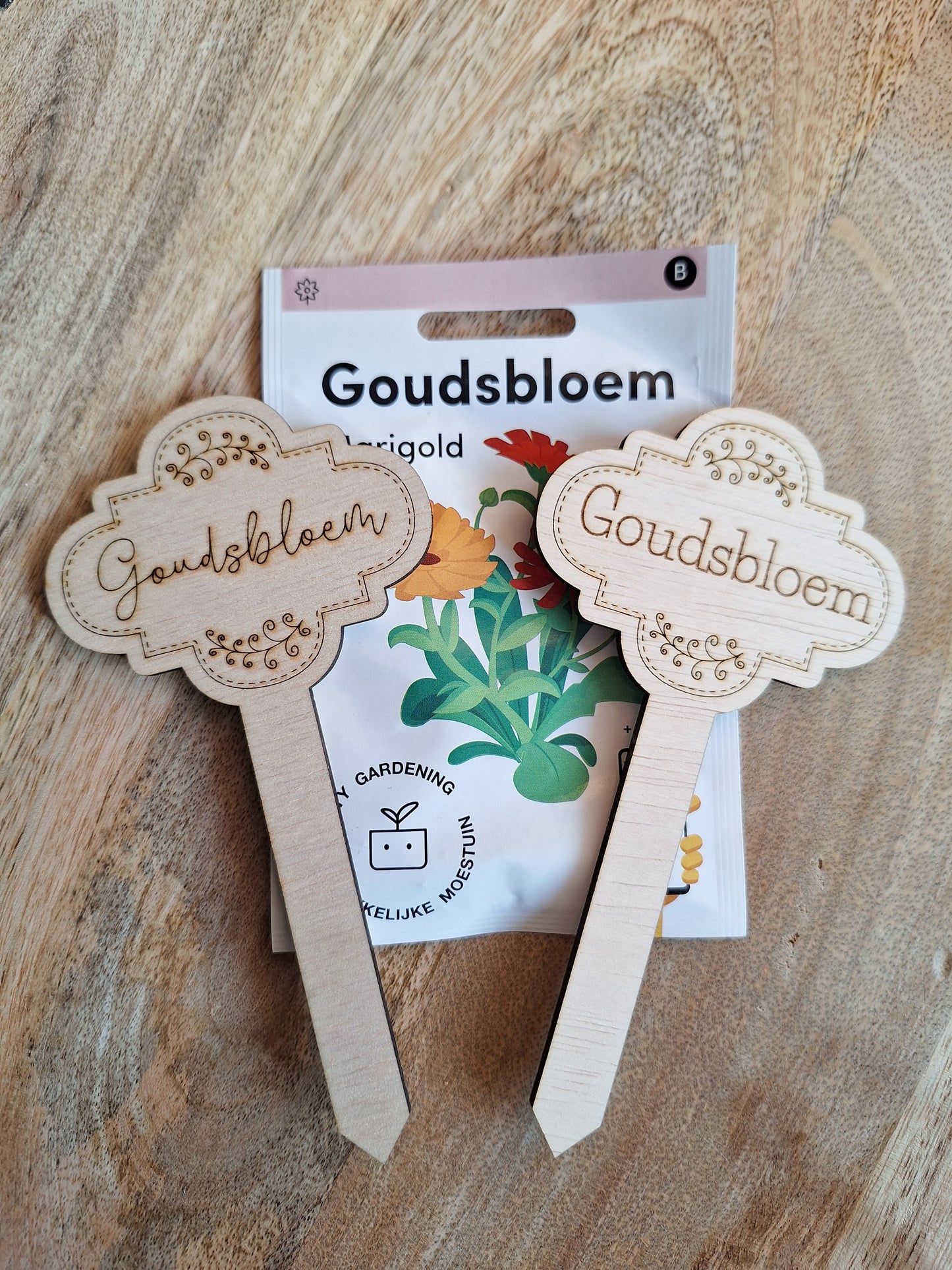 Houten plantensteker - Goudsbloem