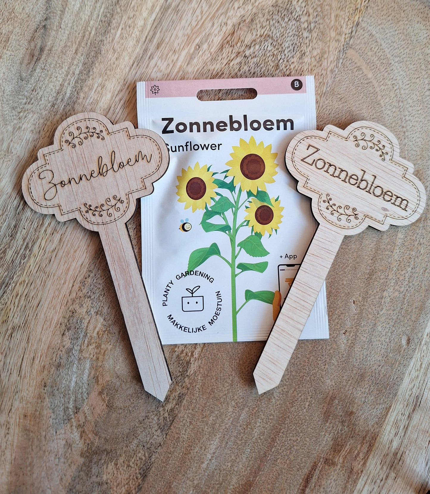 Houten plantensteker - Zonnebloem