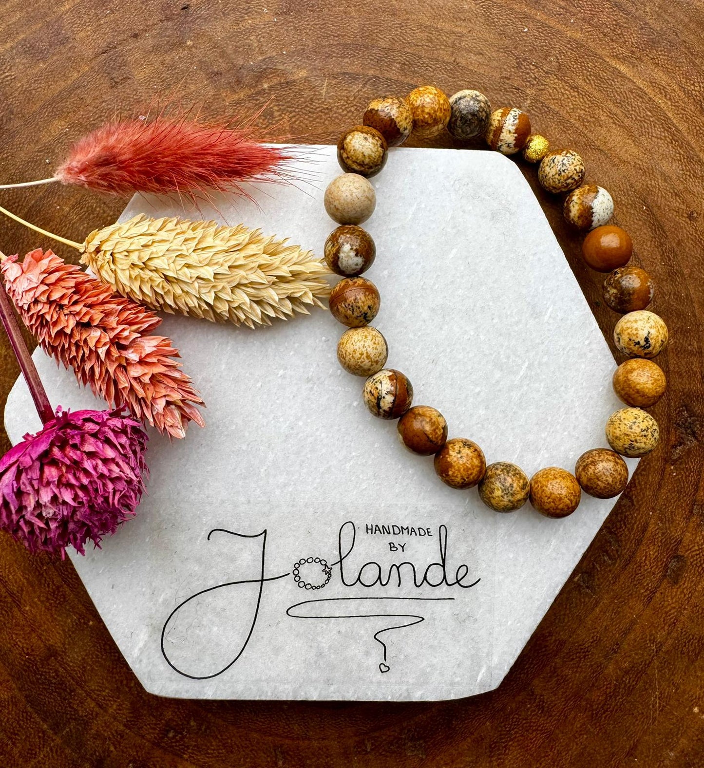 Edelsteen armband - Gespikkelde jade (bruintint)